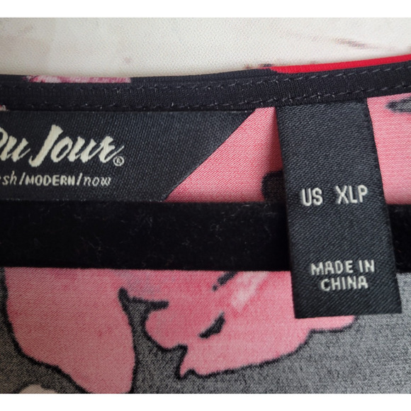 Du Joir Black Red Floral V-Neck 3/4 Sleeve Faux Wrap Maxi Dress Women's Sz XLP - Picture 2 of 16